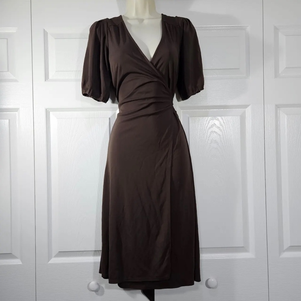 Chic Brown Midi Wrap Dress